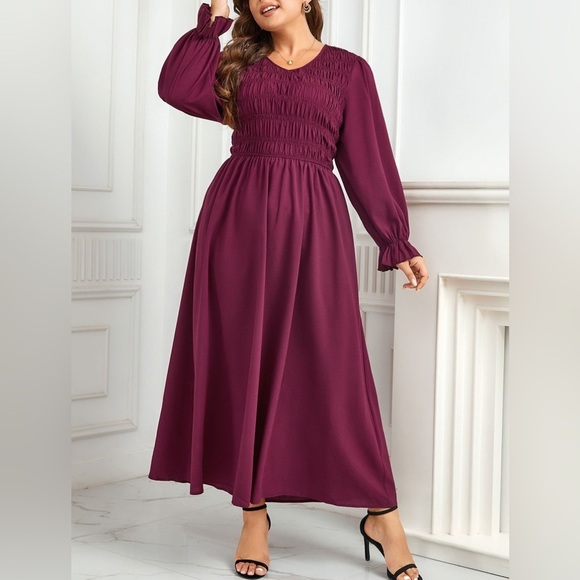 Plus Size Flounce Sleeve Smocked Maxi Dress - Picture 1 of 6